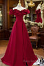 Burgundy Off Shoulder Long A Line Formal Prom Dresses Formal Dresses
