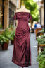 Burgundy Off The Shoulder Formal Prom Dresses Simple Satin Formal Dresses