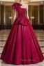Burgundy One Shoulder Pleats Formal Prom Dresses