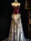 Burgundy Retro Fashion Long Tulle Satin Lace Ball Gown Formal Evening Dresses Formal Prom Dresses