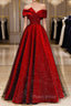 Burgundy Satin And Black Tulle Long Formal Prom Dresses, Beautiful A-Line Party Dresses
