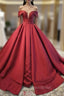 Burgundy Satin Off the Shoulder Formal Formal Prom Dresses