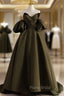 Burgundy Satin Strapless Puff Sleeve Formal Prom Dresses