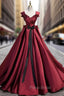 Burgundy Satin Strapls Pleats Formal Prom Dresses With Bow
