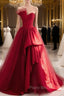 Burgundy Satin Tulle Long Formal Prom Dresses, Burgundy Formal Evening Dresses