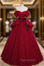 Burgundy Satin Tulle Off the Shoulder Formal Prom Dresses