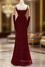 Burgundy Sequins Straps Beading Formal Prom Dresses