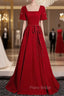 Burgundy Square Short Sleeve Pearls Formal Prom Dresses