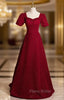 Burgundy Square Square Puff Sleeve Button Formal Prom Dresses