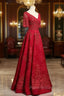 Burgundy Tulle Appliques Beading Formal Prom Dresses