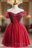 Burgundy Tulle Off the Shoulder Beading Homecoming Dresses