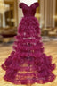 Burgundy Tulle Pleats Off the Shoulder Formal Prom Dresses