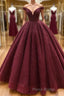 Burgundy tulle sequin long Formal Prom dress, burgundy long evening dress