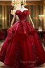 Burgundy Tulle Sequins Appliques Beading Quinceanera Dresses