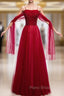 Burgundy Tulle Spaghetti Straps Beading Sequins Formal Prom Dresses