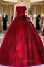 Burgundy Tulle Strapless Pleats Quinceanera Dresses