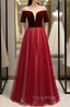 Burgundy Tulle Velvet Short Sleeve Backless Formal Prom Dresses