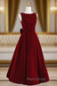 Burgundy Velvet Beading Bow Formal Prom Dresses