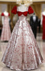 Burgundy Velvet Champagne Satin Short Sleeve Formal Prom Dresses