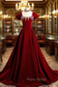 Burgundy Velvet Crystal Formal Prom Dresses
