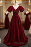 Burgundy Velvet Deep V-neck Backless Crystal Formal Prom Dresses