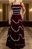 Burgundy Velvet Lace Straps Pearls Formal Prom Dresses