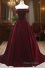 Burgundy Velvet Long Formal Prom Dresses, A-Line Formal Dresses