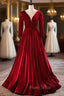 Burgundy Velvet Long Sleeve Beading Formal Prom Dresses