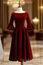 Burgundy Velvet Short Sleeve Bateau Neck Short Formal Prom Dresses