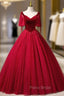 Burgundy Velvet Tulle V-neck Formal Prom Dresses