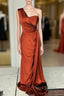 Burnt Orange Satin Bridesmaid Dresses One Shoulder