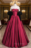 Burugndy Satin Strapless Black Velvet Long Sleeve Formal Prom Dresses