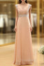 Cap Pink Chiffon Sequins V-neck Backless Bridesmaid Dresses