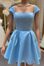 Cap Sleeves Light Sky Blue Satin Short Homecoming Dress With Beaded Bodice
