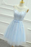 Short Blue Lace Formal Graduation Homecoming Dress