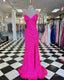 Hot Pink Straps Prom Dress, With Slit