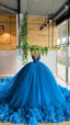 Elegant Blue Ball Gown Long Prom Dress