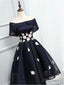 Off The Shoulder Black Organza Homecoming Dresses, With Handmade Flower Short Homecoming Dresses