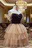 Champagne and Black Sweetheart Short Formal Dresses, Tulle Homecoming Dresses