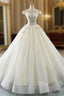 Champagne Ball Gown Off The Shoulder Tulle Sequins Wedding Dresses