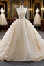 Champagne Ball Gown Sequins Beading Formal Prom Dresses