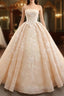 Champagne Ball Gown Strapless Lace Floor Length Wedding Dresses