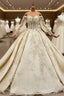 Champagne Ball Gown Tulle Appliques Beading Sequins Off the Shoulder Wedding Dresses