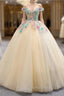 Champagne Ball Gown Tulle Colorful Appliques Formal Prom Dresses