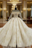 Champagne Ball Gown Tulle Lace High Neck Long Sleeve Backless Wedding Dressesackless Wedding Dresses