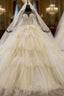 Champagne Ball Gown Tulle Long Sleeve Appliques Beading Wedding Dresses