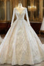 Champagne Ball Gown Tulle Sequins Long Sleeve Wedding Dresses