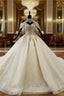 Champagne Ball Gown Tulle Sequins Off the Shoulder Beading Luxury Wedding Dresses