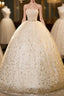 Champagne Ball Gown Tulle Sequins Strapless Quinceanera Dresses