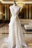 Champagne Chiffon Long A-Line Formal Prom Dresses, Simple V-Neck Evening Dresses
